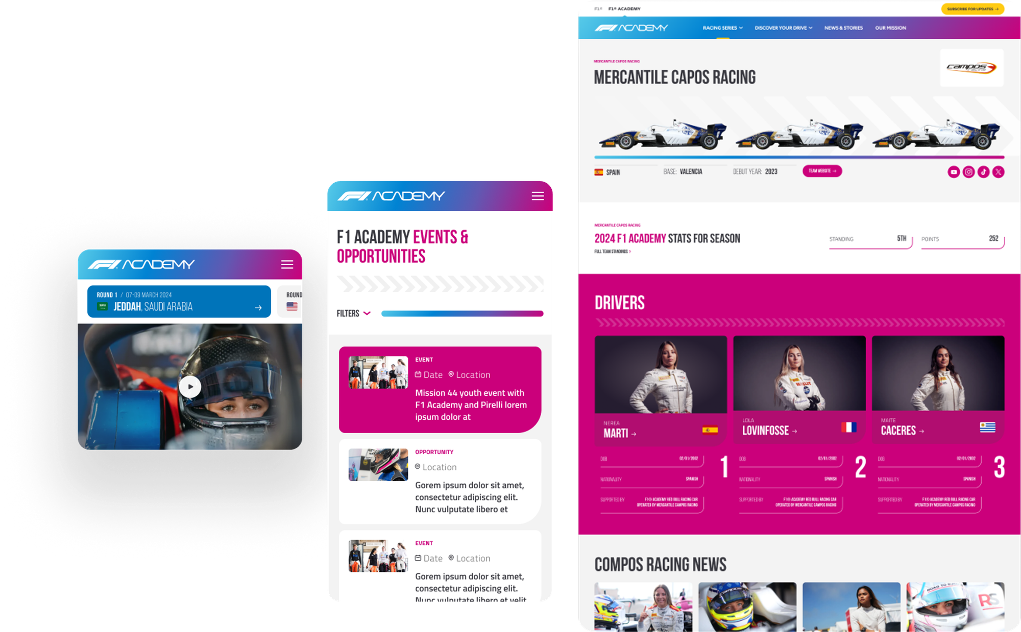 F1 Academy website screenshots