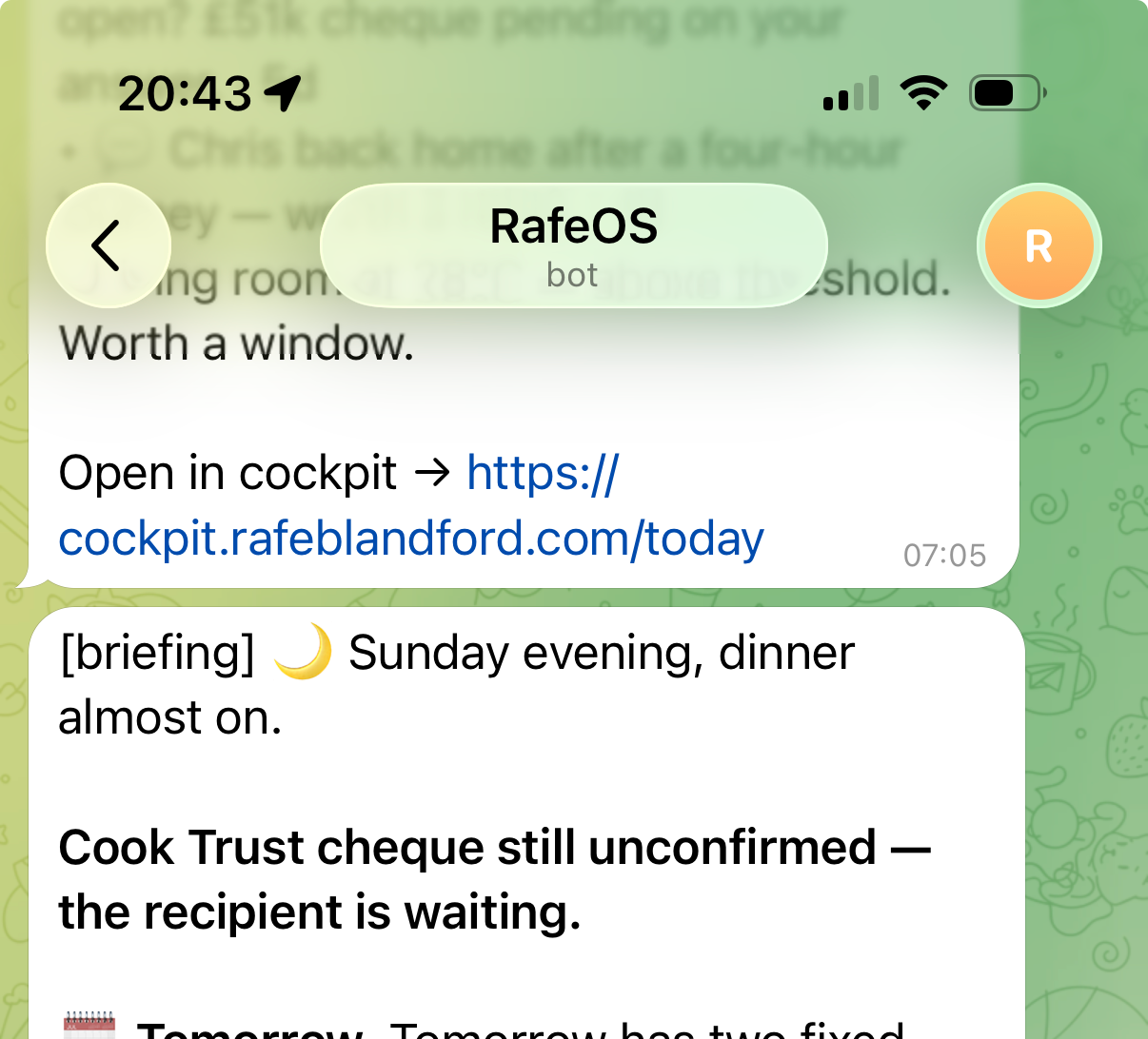A briefing arriving in Telegram
