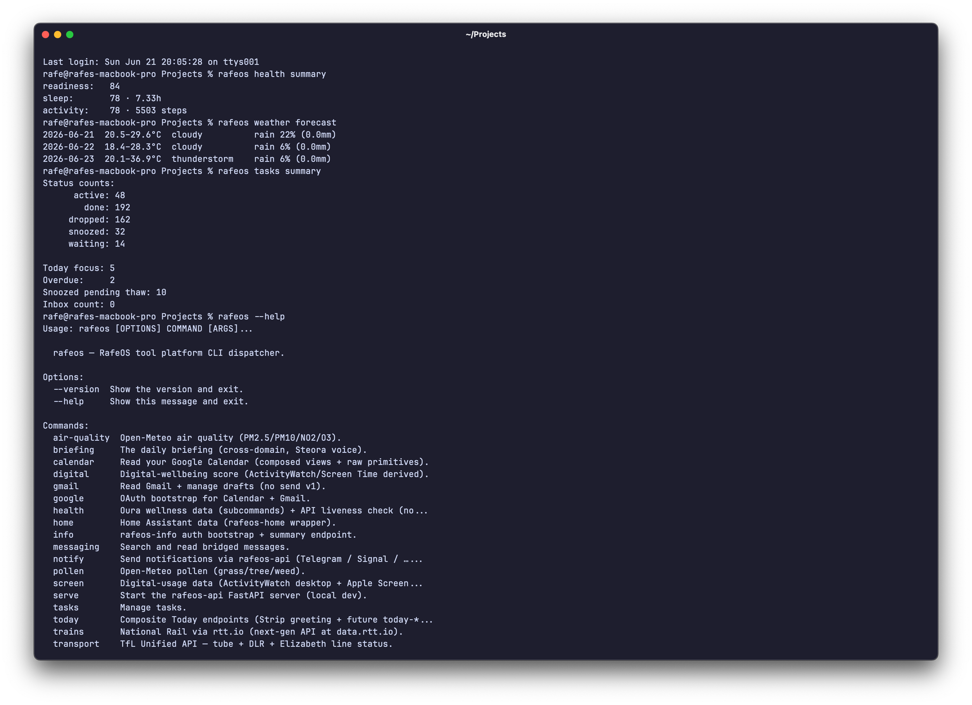 The rafeos command line